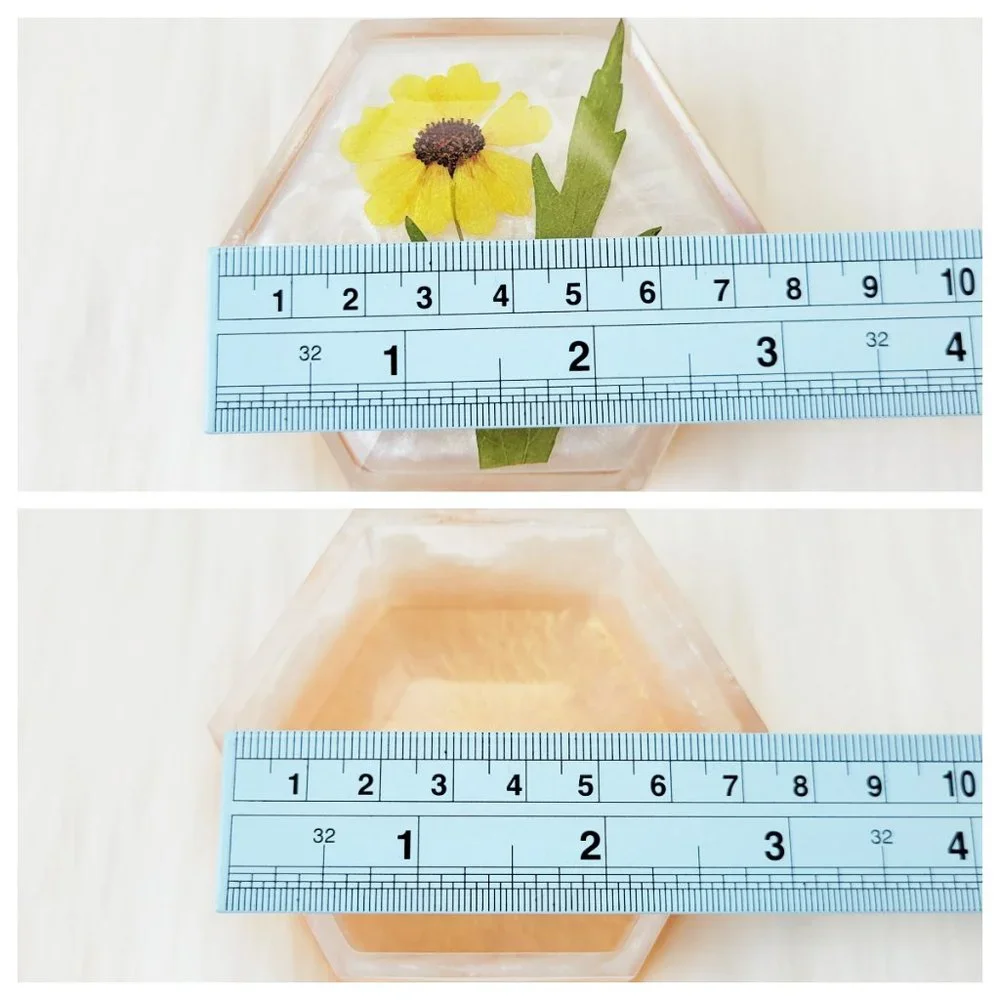 Floral Trinket Box Small Hexagon Jewelry Box Stash Box Yellow Orange White Clear